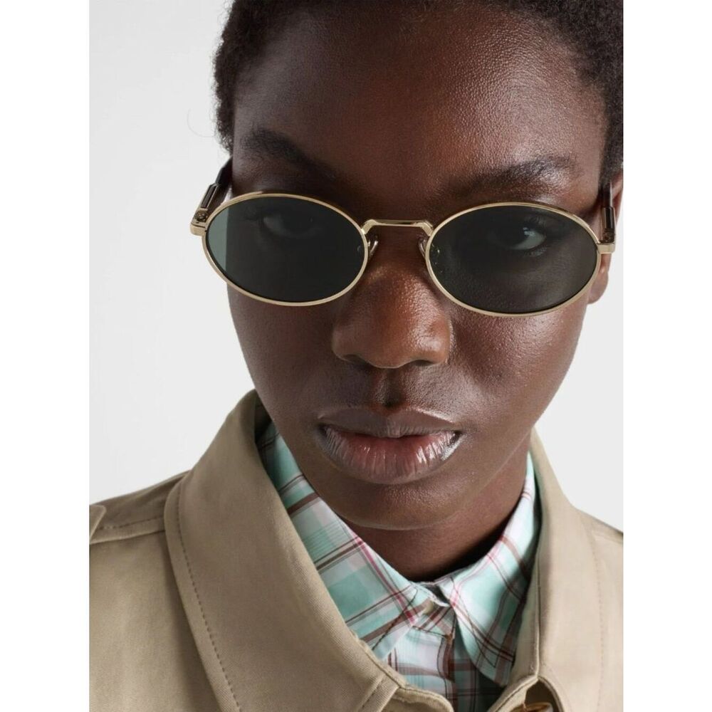 NEW Prada PR65ZS ZVN70L Pale Gold Dark Green Oval Metal Unisex Sunglasses - Picture 12 of 13